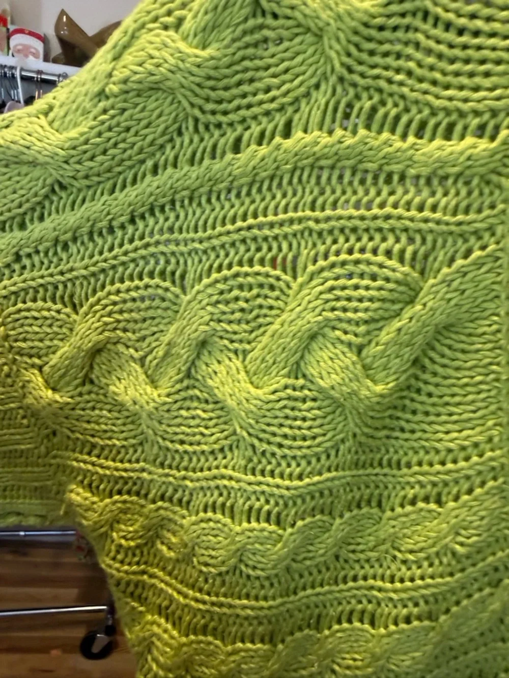 Luisa Cerano Linen Cotton Cable Knit Cardigan Chartreuse Open Knit Designer 12